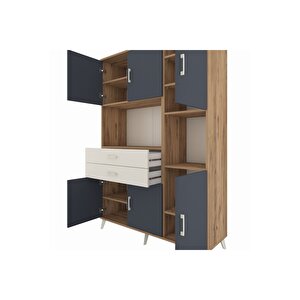 Hyperion Dolap 9 Raflı 2 Çekmeceli 6 Kapaklı 132x44x195 Çam-antrasit/aytaşı