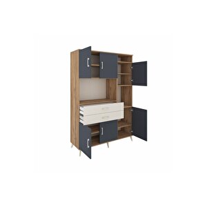 Hyperion Dolap 9 Raflı 2 Çekmeceli 6 Kapaklı 132x44x195 Çam-antrasit/aytaşı