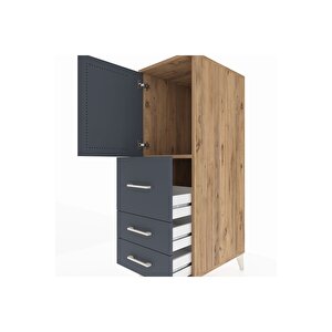 Kronos Dolap Tek Raflı 3 Çekmeceli Tek Kapaklı 44x59x134 Çam-antrasit