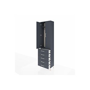 Arges Dolap 2 Raflı 5 Çekmeceli Tek Askılı 60x30x221 Antrasit-antrasit