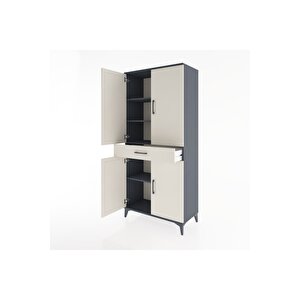 Hyperion Dolap 4 Raflı Tek Çekmeceli 4 Kapaklı 88x44x195 Antrasit-aytaşı