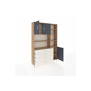 Arges Dolap 9 Raflı 4 Çekmeceli 3 Kapaklı 132x30x195 Çam-antrasit/aytaşı