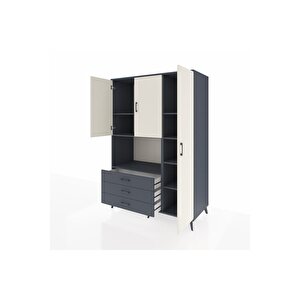 Kronos Dolap 7 Raflı 3 Çekmeceli 3 Kapaklı 132x59x195 Antrasit-aytaşı/antrasit