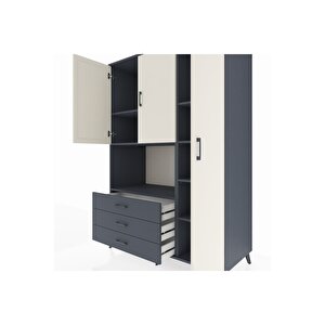 Kronos Dolap 7 Raflı 3 Çekmeceli 3 Kapaklı 132x59x195 Antrasit-aytaşı/antrasit
