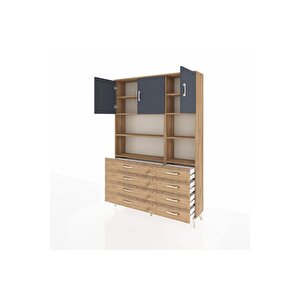 Arges Dolap 8 Raflı 8 Çekmeceli 3 Kapaklı 132x30x195 Çam-antrasit/çam