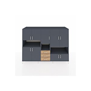Kronos Dolap 13 Raflı 3 Çekmeceli 9 Kapaklı 220x59x163 Antrasit-antrasit/çam