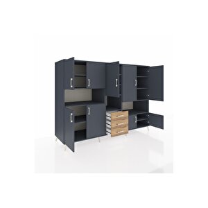 Kronos Dolap 13 Raflı 3 Çekmeceli 9 Kapaklı 220x59x163 Antrasit-antrasit/çam