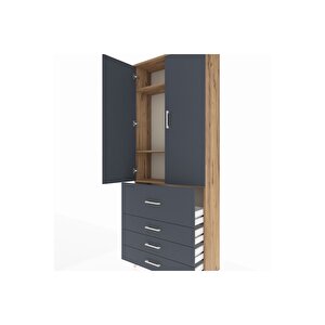 Arges Dolap 3 Raflı 4 Çekmeceli 2 Kapaklı 88x30x221 Çam-antrasit