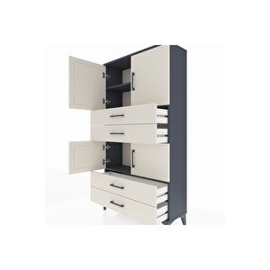 Arges Dolap 3 Raflı 4 Çekmeceli 4 Kapaklı 88x30x163 Antrasit-aytaşı