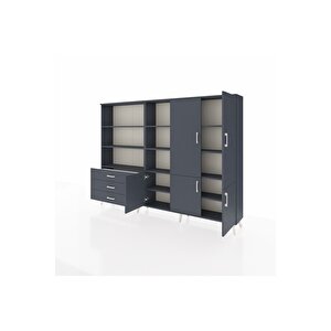 Arges Dolap 11 Raflı 3 Çekmeceli 5 Kapaklı 220x30x163 Antrasit-antrasit