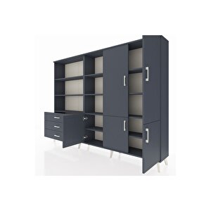 Arges Dolap 11 Raflı 3 Çekmeceli 5 Kapaklı 220x30x163 Antrasit-antrasit