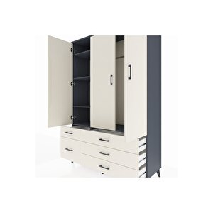 Hyperion Gardrop 5 Raflı 5 Çekmeceli Tek Askılı 132x44x195 Antrasit-aytaşı