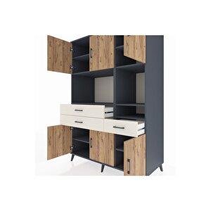 Kronos Dolap 9 Raflı 3 Çekmeceli 6 Kapaklı 132x59x195 Antrasit-çam/aytaşı