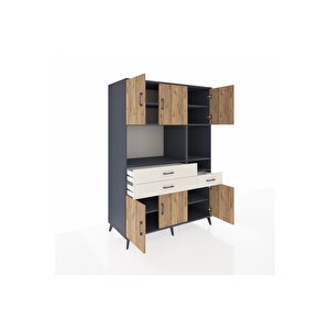 Kronos Dolap 9 Raflı 3 Çekmeceli 6 Kapaklı 132x59x195 Antrasit-çam/aytaşı