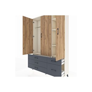 Arges Dolap 5 Raflı 5 Çekmeceli Tek Askılı 132x30x195 Aytaşı-çam/antrasit