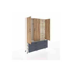 Arges Dolap 5 Raflı 5 Çekmeceli Tek Askılı 132x30x195 Aytaşı-çam/antrasit
