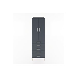 Hyperion Dolap Tek Raflı 5 Çekmeceli Tek Askılı 60x44x195 Antrasit-antrasit