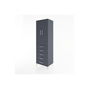 Hyperion Dolap Tek Raflı 5 Çekmeceli Tek Askılı 60x44x195 Antrasit-antrasit