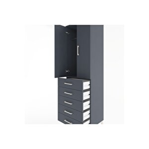Hyperion Dolap Tek Raflı 5 Çekmeceli Tek Askılı 60x44x195 Antrasit-antrasit