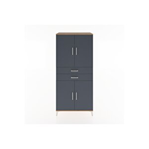 Hyperion Dolap 4 Raflı 2 Çekmeceli 4 Kapaklı 88x44x195 Çam-antrasit