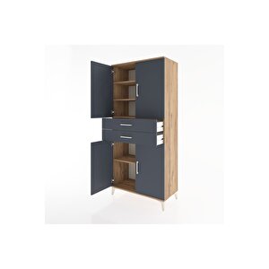 Hyperion Dolap 4 Raflı 2 Çekmeceli 4 Kapaklı 88x44x195 Çam-antrasit