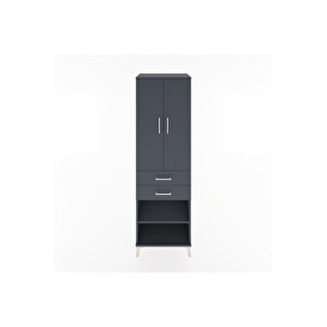 Hyperion Dolap 4 Raflı 2 Çekmeceli 2 Kapaklı 60x44x195 Antrasit-antrasit