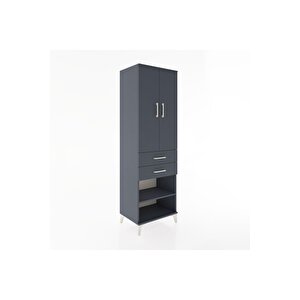 Hyperion Dolap 4 Raflı 2 Çekmeceli 2 Kapaklı 60x44x195 Antrasit-antrasit