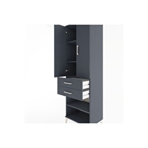 Hyperion Dolap 4 Raflı 2 Çekmeceli 2 Kapaklı 60x44x195 Antrasit-antrasit