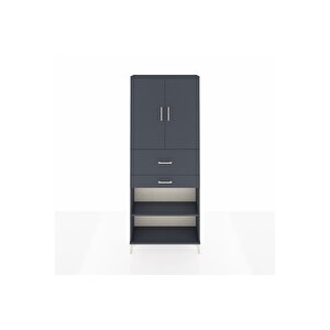 Arges Dolap 4 Raflı 2 Çekmeceli 2 Kapaklı 88x30x221 Antrasit-antrasit