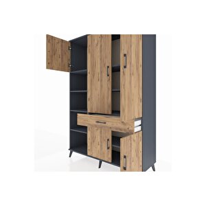 Hyperion Gardrop 8 Raflı Tek Çekmeceli 5 Kapaklı 132x44x195 Antrasit-çam