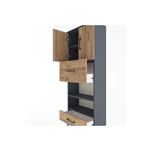 Arges Dolap 4 Raflı 2 Çekmeceli 2 Kapaklı 60x30x163 Antrasit-çam