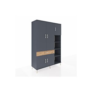 Hyperion Dolap 10 Raflı Tek Çekmeceli 5 Kapaklı 132x44x195 Antrasit-antrasit/çam
