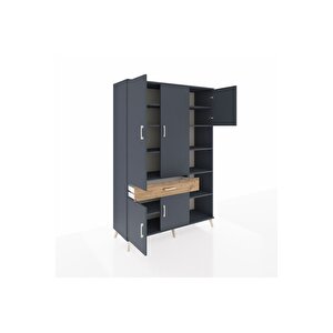 Hyperion Dolap 10 Raflı Tek Çekmeceli 5 Kapaklı 132x44x195 Antrasit-antrasit/çam