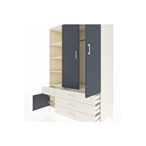 Kronos Dolap 5 Raflı 4 Çekmeceli Tek Askılı 132x59x195 Aytaşı-antrasit/aytaşı