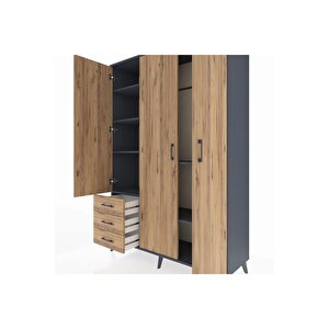 Hyperion Gardrop 6 Raflı 3 Çekmeceli Tek Askılı 132x44x195 Antrasit-çam