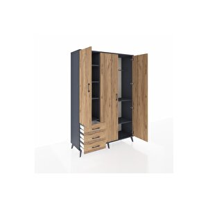 Hyperion Gardrop 6 Raflı 3 Çekmeceli Tek Askılı 132x44x195 Antrasit-çam