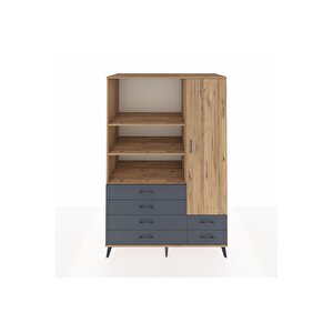 Kronos Dolap 7 Raflı 6 Çekmeceli Tek Kapaklı  132x59x195 Çam-çam/antrasit