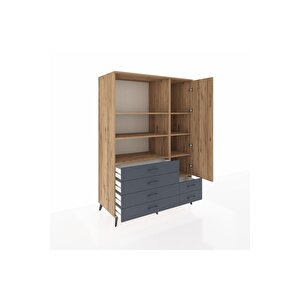 Kronos Dolap 7 Raflı 6 Çekmeceli Tek Kapaklı  132x59x195 Çam-çam/antrasit
