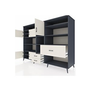 Kronos Dolap 13 Raflı 3 Çekmeceli 5 Kapaklı 220x59x163 Antrasit-aytaşı