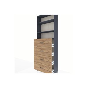 Arges Dolap 3 Raflı 4 Çekmeceli 88x30x243 Antrasit-çam