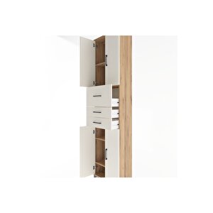 Arges Dolap 4 Raflı 3 Çekmeceli 4 Kapaklı 60x30x243 Çam-aytaşı