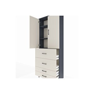 Arges Dolap 3 Raflı 4 Çekmeceli 2 Kapaklı 88x30x221 Antrasit-aytaşı