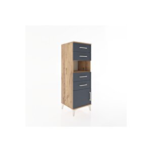 Hyperion Dolap Tek Raflı 4 Çekmeceli Tek Kapaklı 44x44x134 Çam-antrasit