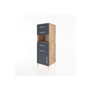 Hyperion Dolap Tek Raflı 4 Çekmeceli Tek Kapaklı 44x44x134 Çam-antrasit