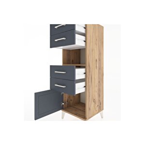 Hyperion Dolap Tek Raflı 4 Çekmeceli Tek Kapaklı 44x44x134 Çam-antrasit