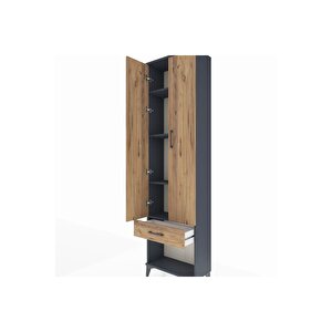 Arges Dolap 4 Raflı Tek Çekmeceli 2 Kapaklı 60x30x221 Antrasit-çam