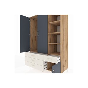 Kronos Dolap 5 Raflı 4 Çekmeceli Tek Askılı 132x59x195 Çam-antrasit/aytaşı
