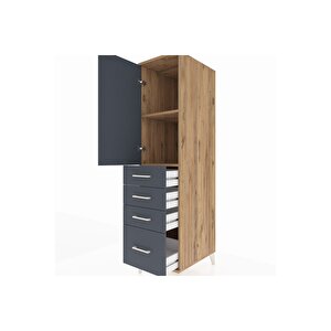 Kronos Dolap 2 Raflı 4 Çekmeceli Tek Kapaklı 44x59x182 Çam-antrasit