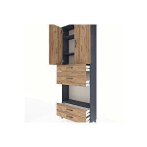 Arges Dolap 4 Raflı 4 Çekmeceli 2 Kapaklı 88x30x243 Antrasit-çam