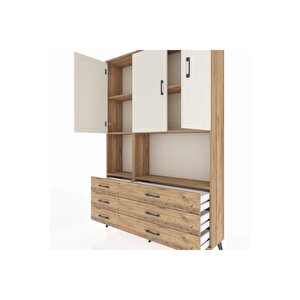 Arges Dolap 6 Raflı 6 Çekmeceli 3 Kapaklı 132x30x195 Çam-aytaşı/çam